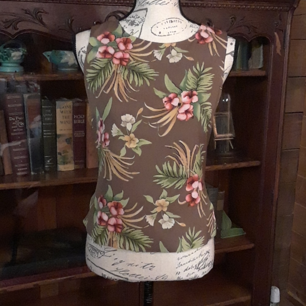 Tropical print silk top